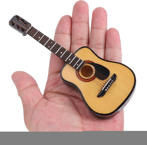 Wooden Miniature Guitar with Stand and Case, 5.9in Black Miniature Guitar Mini Guitar Model Guitar Figurine Mini Guitar Toy Birthday Gift Home Dec...