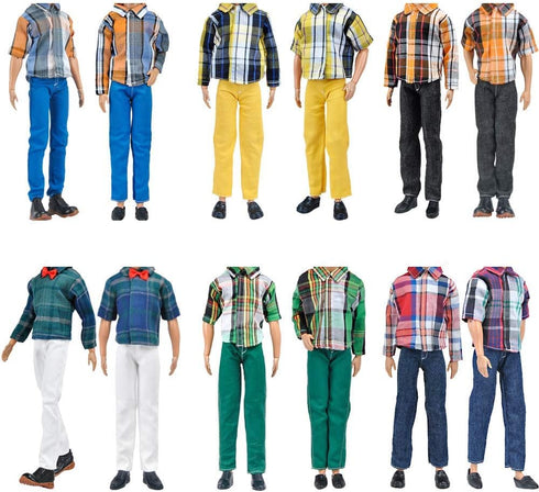 E-TING 10-Item Fantastic Pack = 5 Sets Fashion Casual Wear Clothes Outfit +5 Pairs Shoes for boy Doll Random Style (Casual Wear Clothes + Black Su...