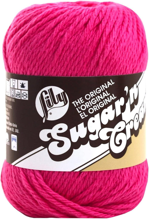 New in 2017 Lily Sugar 'n Cream Solids 100% Cotton Yarn ~ 2.5 oz. Skeins (Hot Pink #1740)...