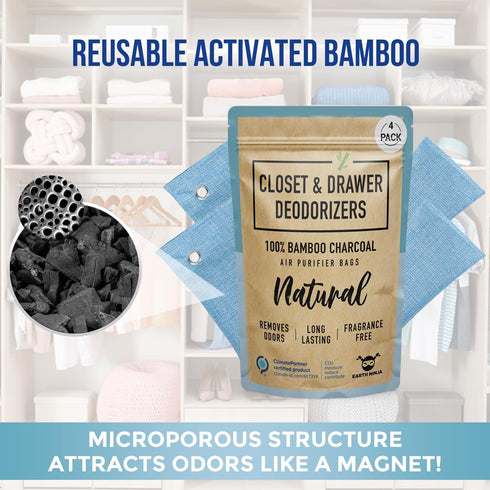 Closet and Drawer Deodorizer Bags (4 Pack) - Naturally Absorbs and Eliminates Closet Odors- 2 XL Closet Deodorizers and 2 Drawer Deodorizers - Uns...