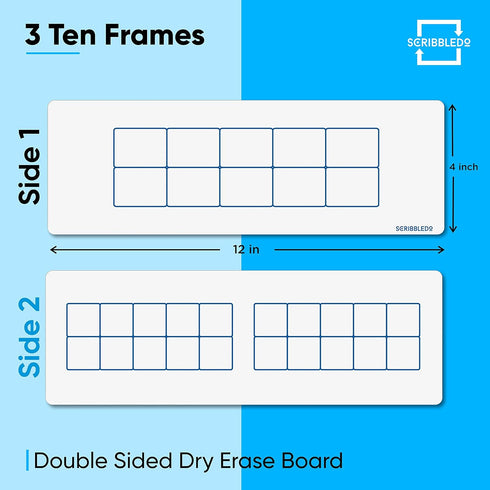 SCRIBBLEDO Dry Erase Ten Frame Board - 4" x 12" Double Sided Dry Erase Boards for Kids to Visualize and Practice Base 10 Number Concepts - Math Pr...