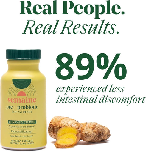 Semaine Super Powered Prebiotic + Probiotic for Women, Effective 3-in-1 Multi-Action Formula to Nourish Gut Health, Soothe IBS, Support Bloat Reli...