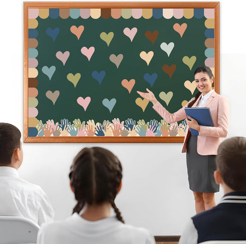 Boho Heart Bulletin Decor Classroom Bulletin Board Decoration Set Heart Hand Paper Cutouts for Classroom Office Home Wall Party Supplies, 52 Pcs...