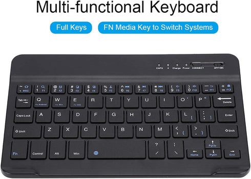 VBESTLIFE 7in Slim Lightwight Bluetooth Keyboard for Android iOS Win, Portable Aluminum Alloy Wireless USB Keyboard Black for Smart Phone/Pad/Lapt...