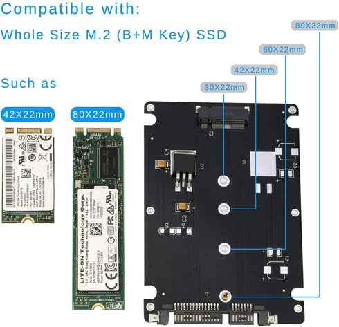 JacobsParts M.2 NGFF SSD to 2.5" SATA III Enclosure 7mm Drive Adapter 2242 2260 2280...