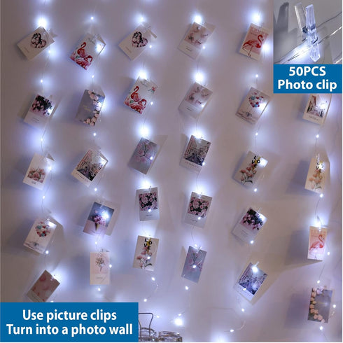ZSJWL 3.3×5ft Short Curtain Lights with 8 Hook for Small Windows, 96 LED White Photo Clips String Light with 52 Clear Clips, Remote Control 8 Mode...
