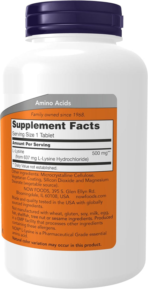 NOW Supplements, L-Lysine (L-Lysine Hydrochloride) 500 mg, Amino Acid, 250 Tablets...