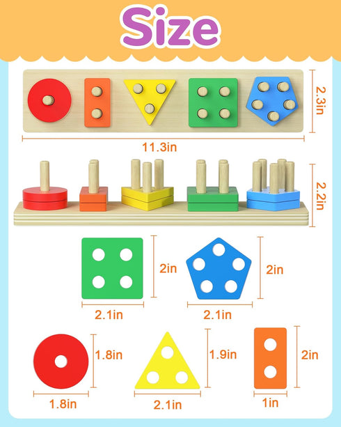 Montessori Toys for 1 2 3 Year Old Boy Girl, Toys for Ages 2-4 0-2 Toddlers Kids Baby, 1 2 Year Old Boy Girl Birthday Gifts, Wooden Learning Puzzl...