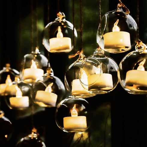 Hovico 12 Pcs Hanging Tealight Candle Hoder Glass Globes Terrarium, 2.36 Inches Diameter, Wedding Party Tree Decoration, Globe Ornament for Air Pl...