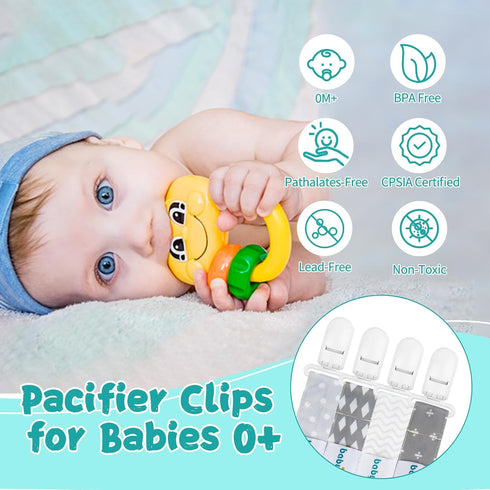 Babygoal Neutral Pacifier Clips, 4 Pack Binky Paci Holder and Leash for Boys and Girls Fits for Most Pacifier, Binkie Styles & Baby Teethers & Toy...