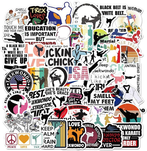 Taekwondo Stickers, 50Pcs Martial Arts Taekwondo Black Belt Self-Protection Stickers Decals for Laptop Water Bottle Cup Luggage Guitar Skateboard ...