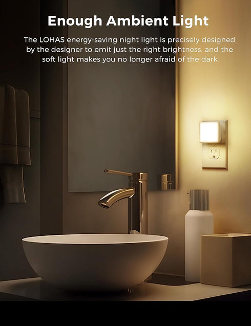 L LOHAS LED Night Lights Plug into Wall 2-Pack, 0.3W Plug in Night Light, Dusk to Dawn, 3000K Soft White, Bright Nightlight Auto-On/Off, for Adult...