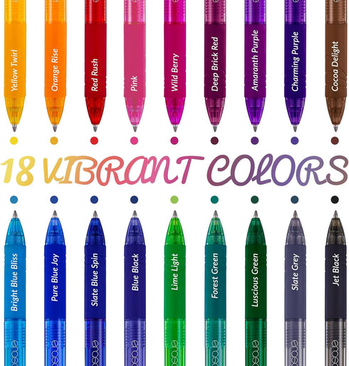 ParKoo 18 Colors Retractable Erasable Gel Pens Clicker, Fine Point 0.7mm, Make Mistakes Disappear, Comfort Grip for Journaling Drawing Writing Pla...