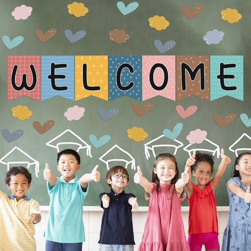 57pcs Boho Rainbow Welcome Banner Welcome Bulletin Board Set for Classroom Decoration Back to School Supplies...