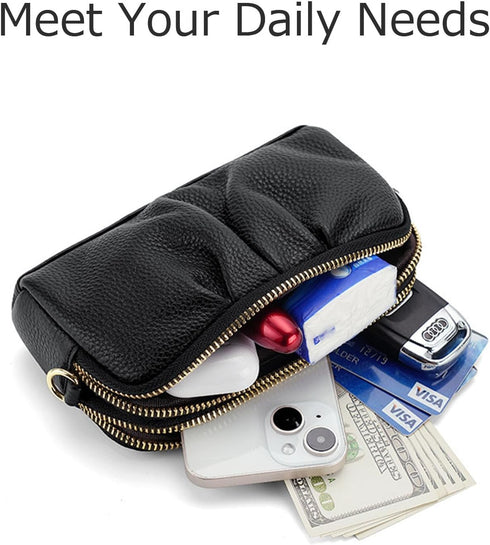 Wristlet Wallets for Women Genuine Leather Wristlet Purses Ladies Ruched Wristlet Clutch Wallet Purses...