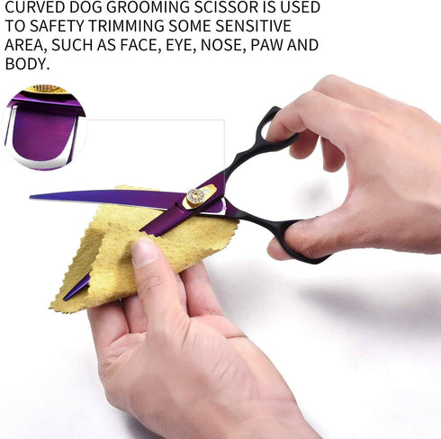 Dream Reach 7.0 inches Professional Decompressed Elastic Handle Pet Grooming Scissors Set,Straight & Chunker & 2 Curved scissors 4pcs set for Dog ...