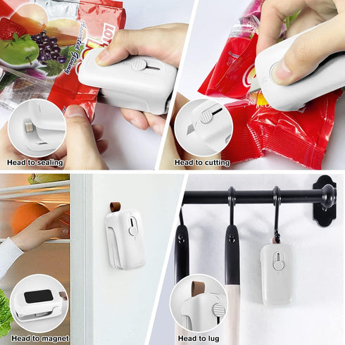 Mini Chip Bag Sealer, Handheld Heat Vacuum Sealer and Cutter, Portable Chip Bag Resealer Machine for Snack Plastic Fresh Bags Cookies - White - 2x...