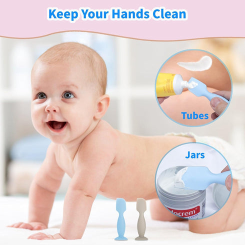 4 Pack Mini Baby Diaper Cream Spatula Applicator, Soft Silicone Baby Butt Paste Spatula Diaper Cream Brush with Suction Cup Base (Brown, Blue, Pin...
