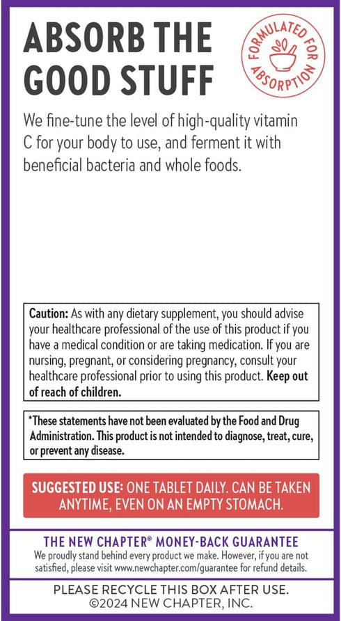 New Chapter® Vitamin C Immune Defense Supplement + Elderberry – Excellent Source of Vitamin C, One Daily Tablet for Healthy Immune Support, Made w...