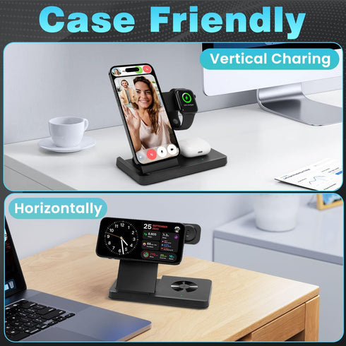 Magnetic 3 in 1 Charging Station for Multiple Devices,Mag-Safe Wireless Charger for iWatch & Airpods Pro 3 2, Foldable Charging Stand Dock for iPh...