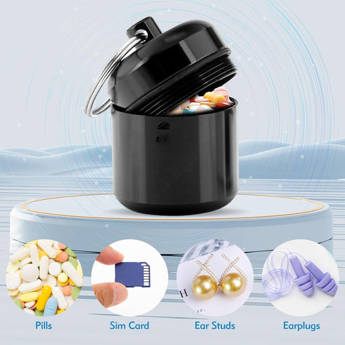 2PCS Keychain Pill Holder, Small Metal Pill Case for Travel Organization, Pocket Pill Organizer Case and Earplug Casing Box for Concerts (Black & ...