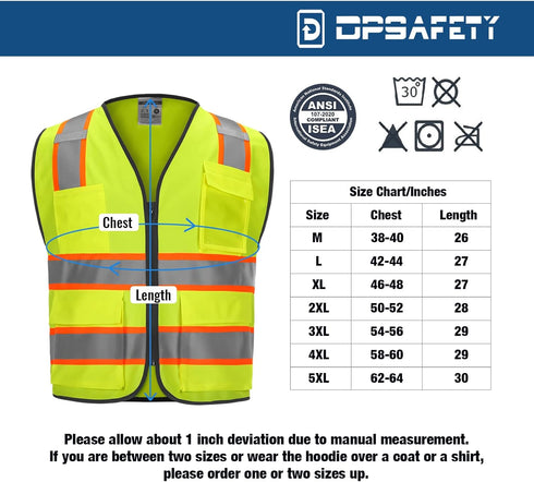 9 Pockets High visibility Class 2 Safety Vest?Hi Vis Vest with 2 inch wide Reflective Strips security vest with Zipper construction work vest for ...