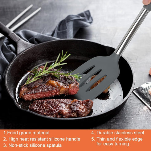 2 Pack of Silicone Solid Turner,Non Stick Slotted Kitchen Spatulas,High Heat Resistant BPA Free Cooking Utensils,Ideal Cookware for Fish,Eggs,Panc...
