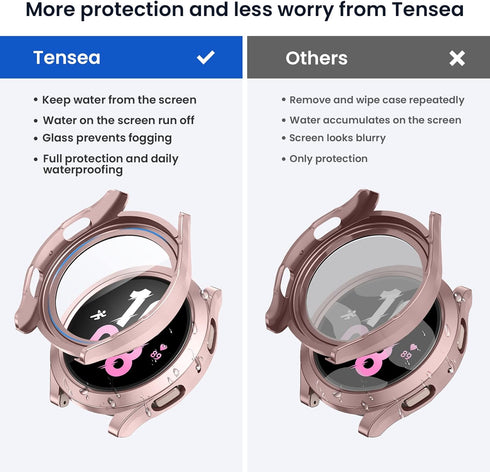 Tensea for Samsung Galaxy Watch 5 2022 & 4 2021 Waterproof Screen Protector Case 44mm Accessories, Protective Face Cover for 44 mm, Hard Bumper Bu...