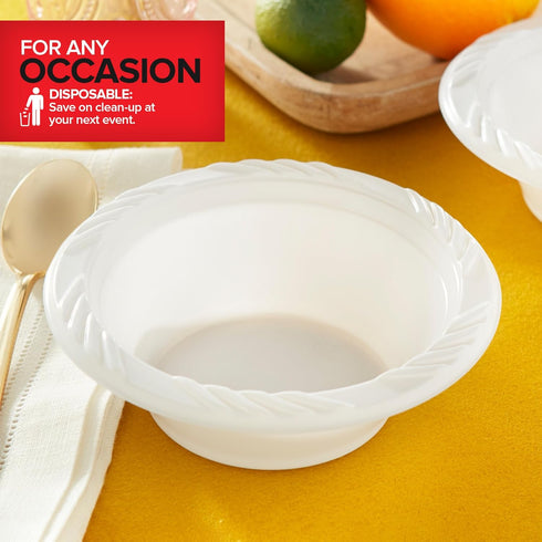 Stock Your Home (40 Pack) 12 oz Elegant White Plastic Bowls for Parties Small Disposable Bowl for Fancy Dinner or Cocktail Party, Soup and Salad, ...