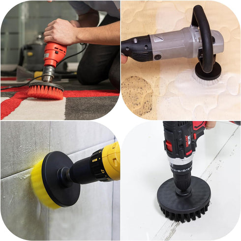 24pcs Drill Brush Attachment Set, 8pcs Scrubber Brushes with 9pcs Scouring Pad 3pcs Scrubbing Sponge 2pcs White Wool Pad 1pcs Backer and 1pcs Exte...