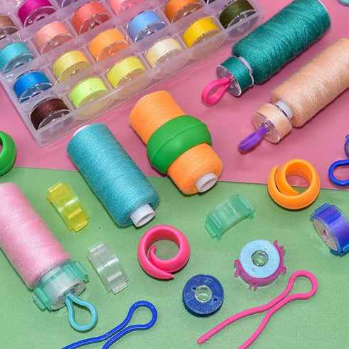 142 Pcs Bobbin Thread Organizing Clips, 70 Bobbin Holder Clips Color Thread Clips Holder, 32 Silicone Holder Bobbin Holders, 40 Bobbin Thread Hold...