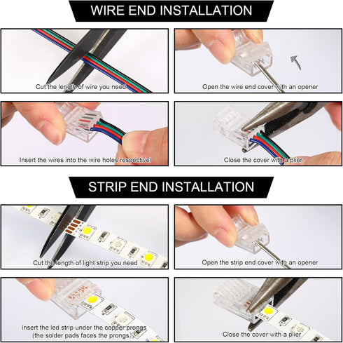 10 Pack 4 Pin LED Strip Light Connectors 10 mm, Solderless LED Strip Connector, Track Lighting Connectors for Waterproof RGB LED Strip Lights 16.4...