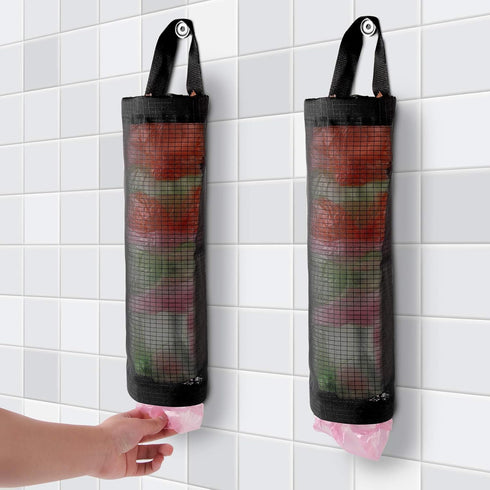 Hanging Folding Mesh Garbage Bag Organizer Trash Bags Holder Recycling Containers Plastic Waste Bag Storage for Kitchen With Adhesive wall hooks (...