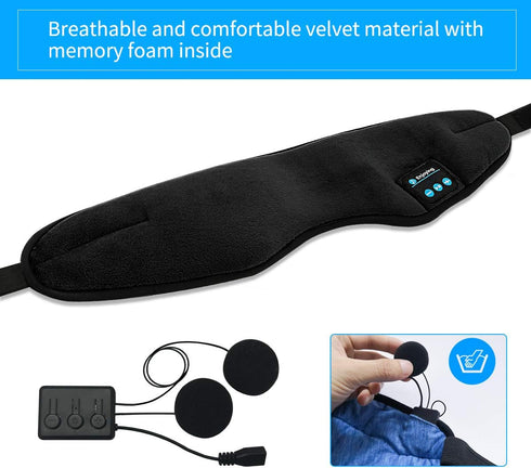 Wireless Sleep Mask,SKEYEOL Sleep Headphones,Adjustable&Washable Music Travel Sleeping Headset with Built-in Speakers Microphone Hands-free for Ai...