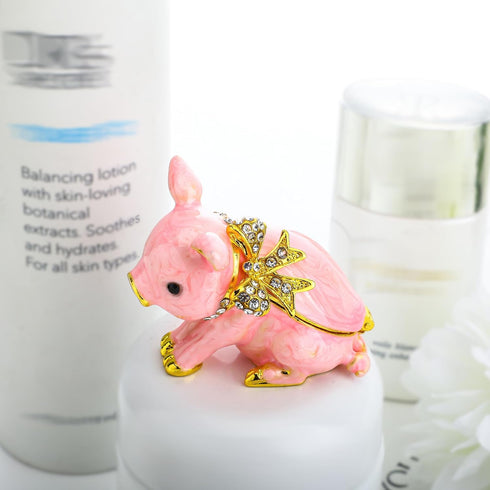 YU FENG Cute Piggy Jewelry Trinket Box Hinged Collectible Crystal Jeweled Pig Decor Animal Figurines...