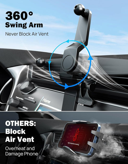 JOYTUTUS 2 in 1 Car Vent Phone Mount, Never Blocking Air Vent with Extension Clip, Adjustable Cell Phone Holder for iPhone and Samsung......