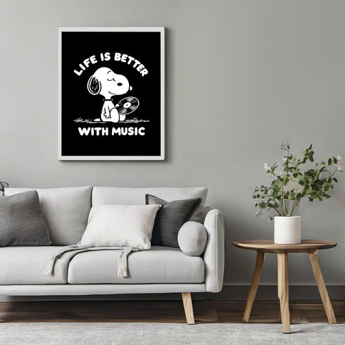 Posterizer 1 pcs-Life Is Better With Music-Snoopy Quotes-Kids Room Art-Gift for Girls, Boys, Teens-Gift for Daughter, Son, Kids-decor for Boys, Te...