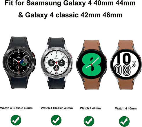 No Gaps Band Compatible with Samsung Galaxy Watch 6/5/ 4 40mm 44mm, Genuine Leather with Silicone Replacement Bracelet Bands Strap for Galaxy Watc...