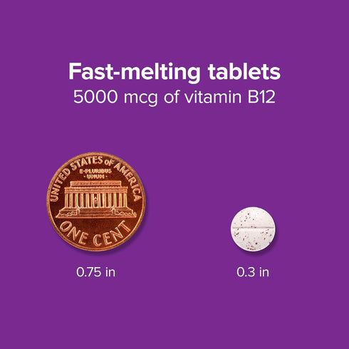 Webber Naturals Vitamin B12 5,000 mcg, 60 Fast-Melting Quick Dissolve Tablets, Supports Energy Production and Metabolism, Gluten Free, Non-GMO, Ve...