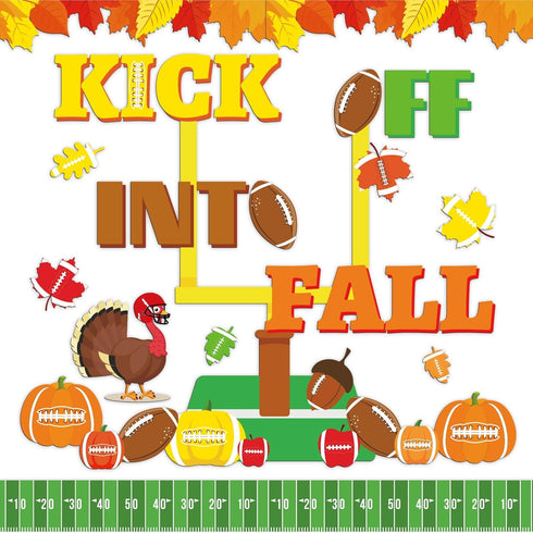 158pcs Kick Off into Fall Bulletin Board Set Thanksgiving Football Classroom Decorations Autumn Maple Leaves Cutouts with Glue Points for School C...