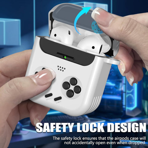 Inesore for Airpod Case Cover with Safety Lock and Cleaner Kit,Classic Handheld Game Console Design Sturdy TPU Protective Case Compatible with Air...