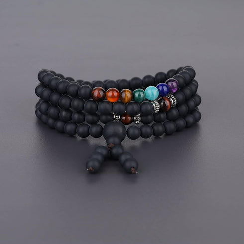 COAI 108 Japa Mala 7 Chakra Stone Wrap Bracelet Necklace...