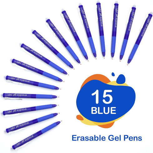 Erasable Gel Pens, 15 Pack Blue Retractable Erasable Pens Clicker, Fine Point, Make Mistakes Disappear, Blue Ink for Writing Planner and Crossword...
