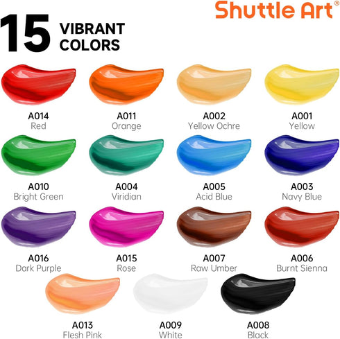 Shuttle Art Acrylic Paint Set, 15 x 12ml Tubes Artist Quality Non Toxic Rich Pigments Colors Perfect for Kids Adults Beginners Artists Painting on...