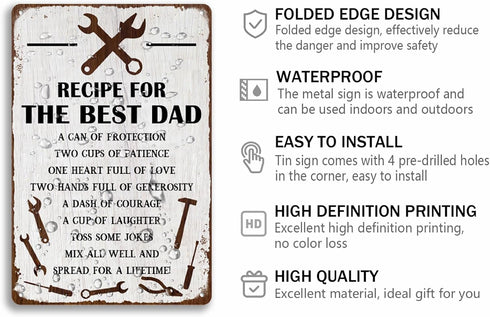 Recipe For The Best Dad Tin Sign Fun Workshop Metal Signs Unique Father's Day Wall Decor Gift For Dad 8x12 Inch...