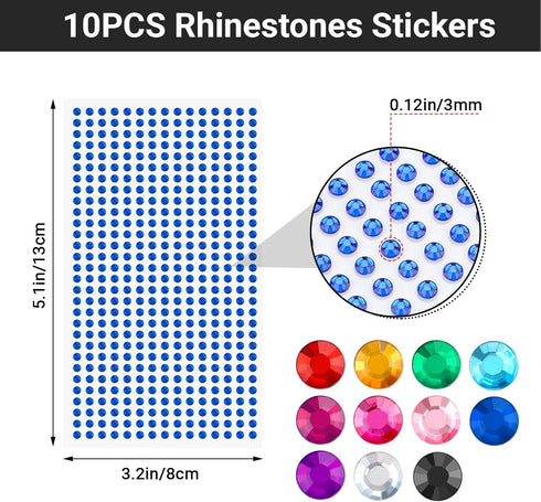 Gartful 3mm Gem Stickers, 5400PCS Rhinestone Stickers for Crafts, 12 Embellishment Rhinestone Sheets Self Adhesive Jewel Crystal Gem Stickers for ...