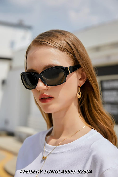 FEISEDY Polarized Oversized Sunglasses for Women Men, Classic Rectangle Wrap Around Large Frame UV400 Protection B2504...