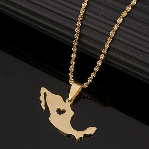 Stainless Steel Mexico Map Pendant Necklace Gold Color Mexican Jewelry Maps Mexicanos...