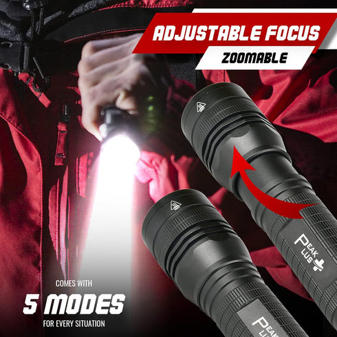PeakPlus High Powered LED Flashlight LFX2000, Brightest High Lumen Light with 5 Modes, Zoomable and Water Resistant, Best Flashlights for Camping,...