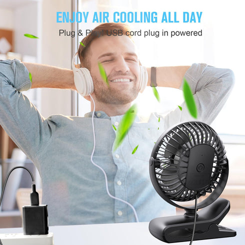 BESKAR Small Clip on Fan, 3 Speeds USB Fan with Strong Airflow, Clip & Desk Fan USB Plug in with Sturdy Clamp - Ultra Quiet operation for Office D...
